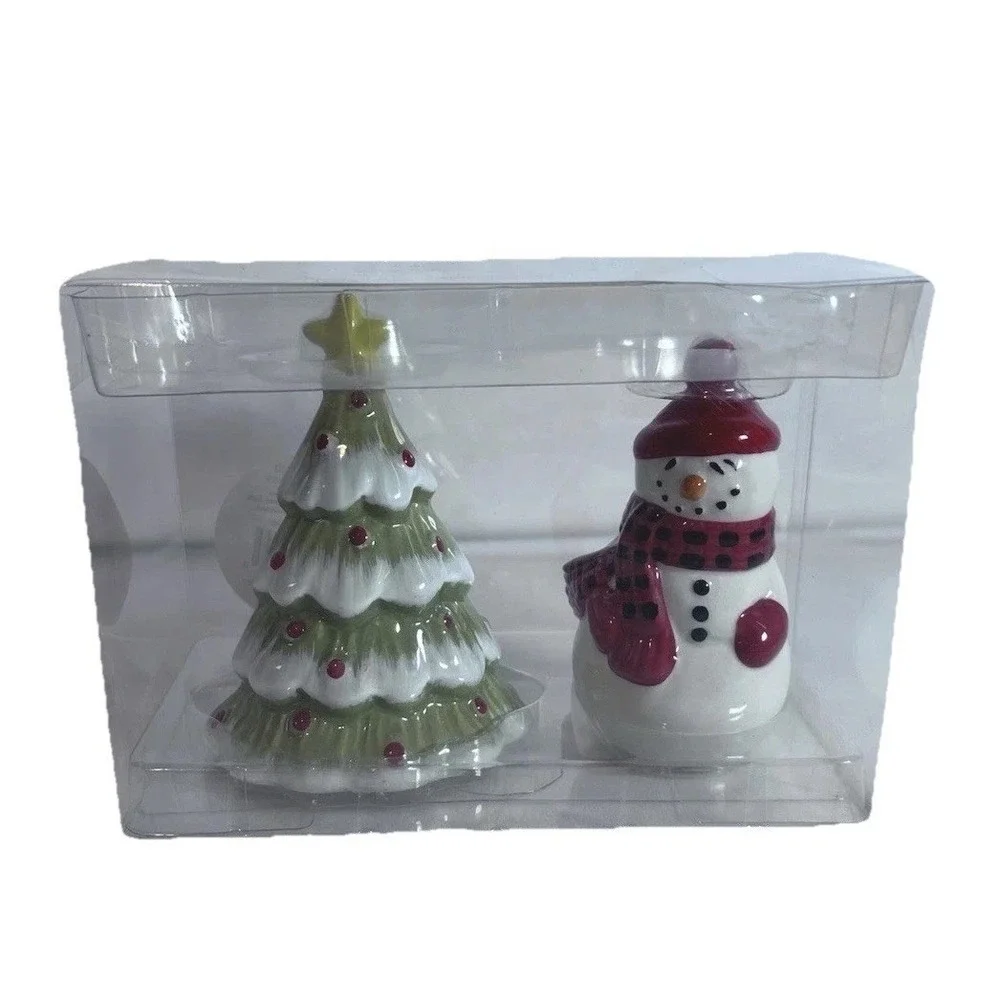 Christmas tree Snowman Ceramic Salt Pepper‎ Shakers Holiday Kitchen Table Decor